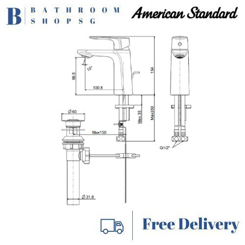 American Standard Signature Basin Mixer With Pop-up Drain FFAS1701-1015L0BC0
