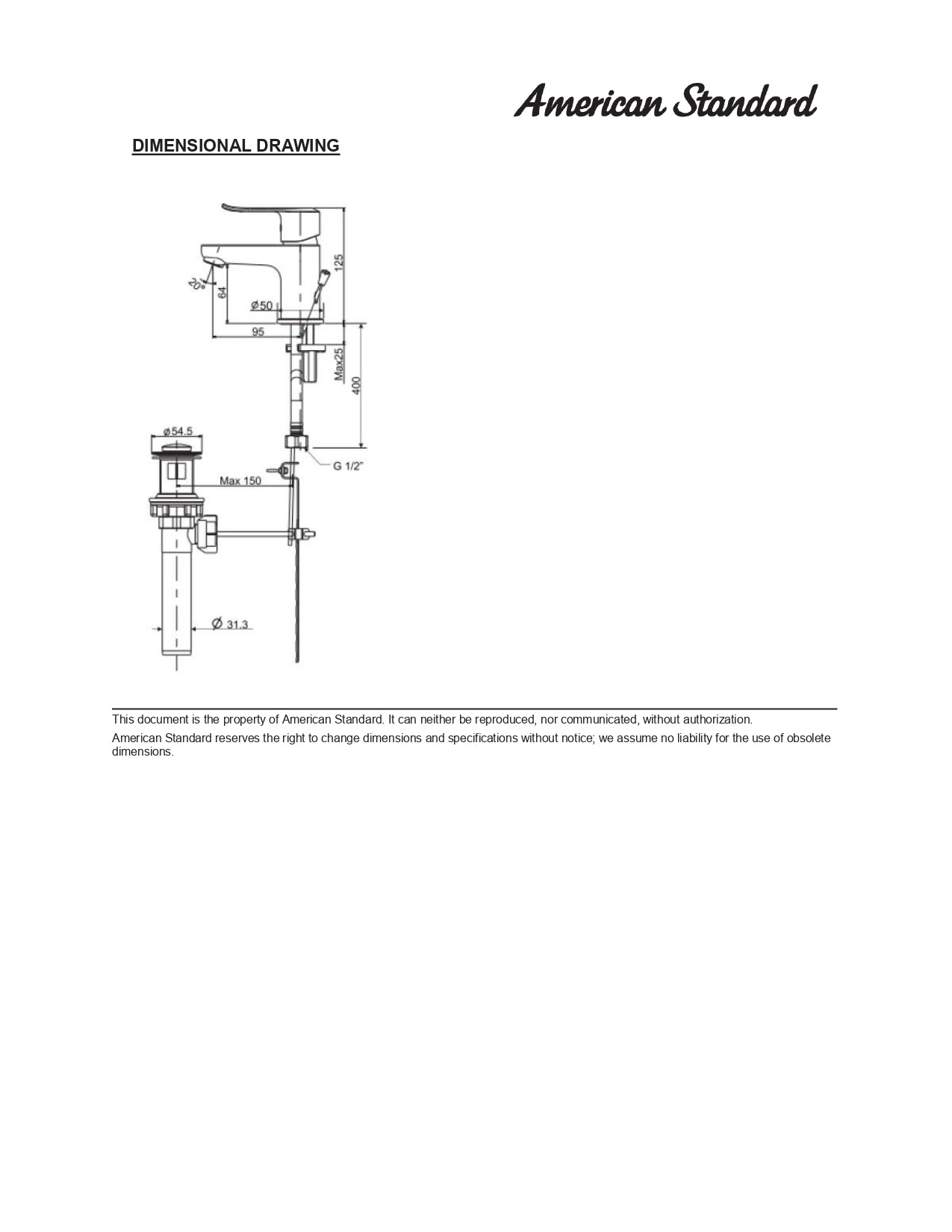 American Standard Neo Modern Basin Mixer with Pop-up Drain FFAS0701-101500BF0 | Bathroom Faucet