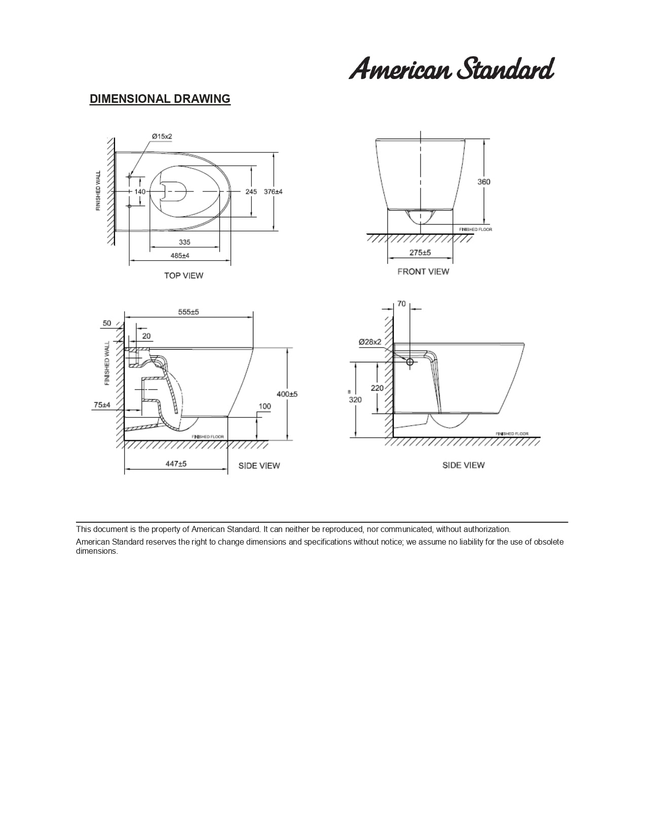 American Standard Acacia Supasleek Wall Hung Toilet Bowl with Seat Cover CL31197-6DACTPTN1