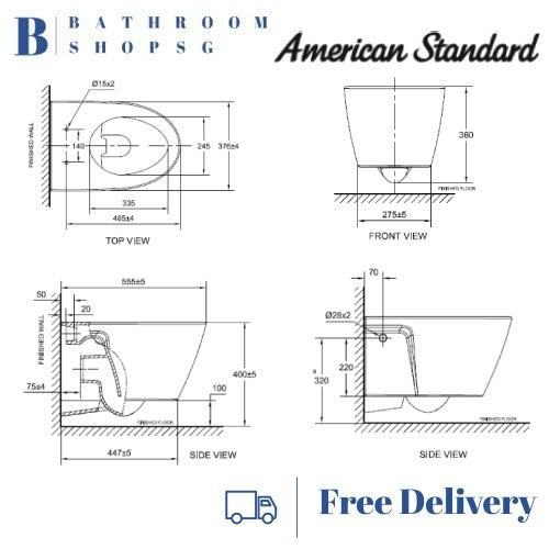 American Standard Acacia Supasleek Wall Hung Toilet Bowl with Seat Cover CL31197-6DACTPTN1