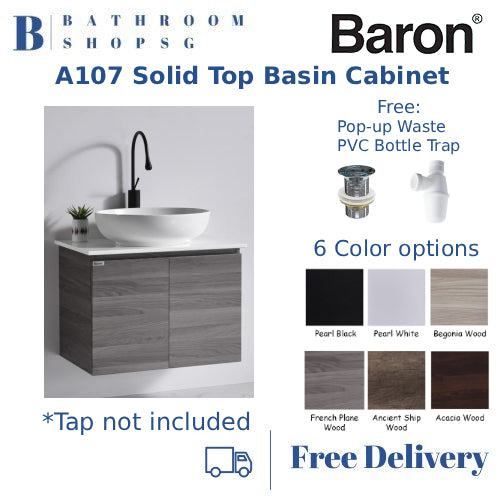 Baron A107-ST Solid Top with Top Mount Ceramic Basin Two Door Stainless Steel Cabinet Set