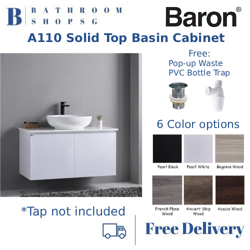Baron A110-ST Solid Top with Top Mount Basin Two Door Stainless Steel Cabinet Set 100cm