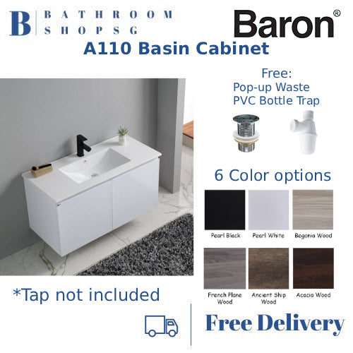 Baron A110 Built-in Ceramic Basin Two Big Door Stainless Steel Cabinet 100cm