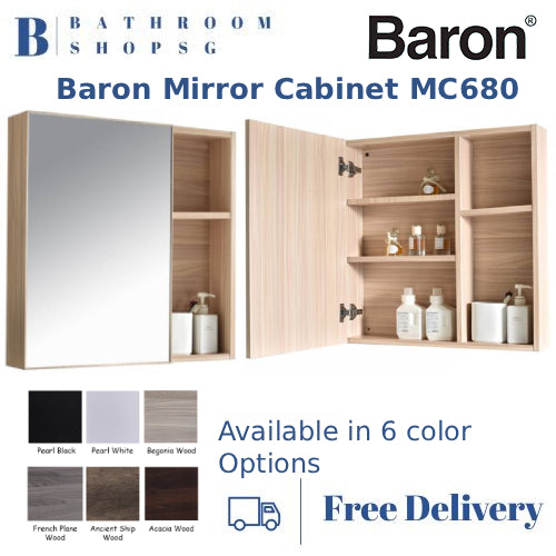 Baron MC680 Stainless Steel Mirror Cabinet with Single Door 68cm