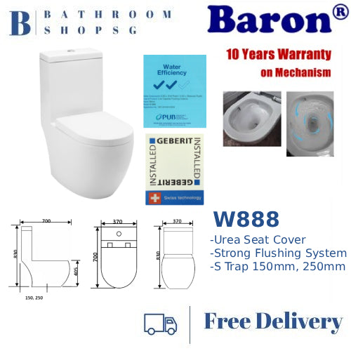 Baron W888 One Piece Wash Down Toilet Bowl with Urea Seat Cover
