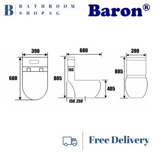 Baron Rimless Tornado Flush One Piece Toilet Bowl | Geberit Flushing System | Baron W898 WC
