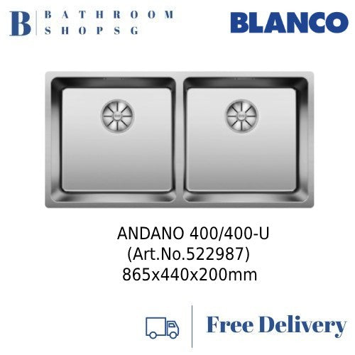 Blanco Andano 400/400-U Double Bowl Stainless Steel Undermount Kitchen Sink