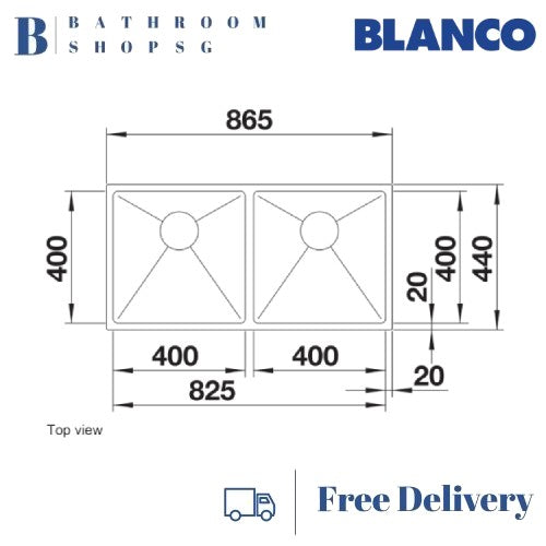 Blanco Quatrus 400/400-IU Double Bowl Stainless Steel Undermount Kitchen Sink