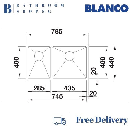 Blanco Quatrus 435/285-IU Double Bowl Stainless Steel Undermount Kitchen Sink