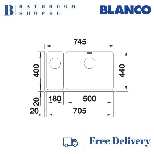 Blanco Andano 500/180-U Double Bowl Stainless Steel Kitchen Sink
