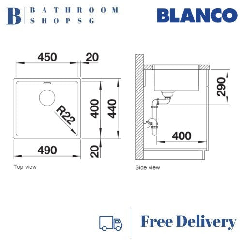 Blanco Andano 450-U Single Bowl Stainless Steel Undermount Kitchen Sink