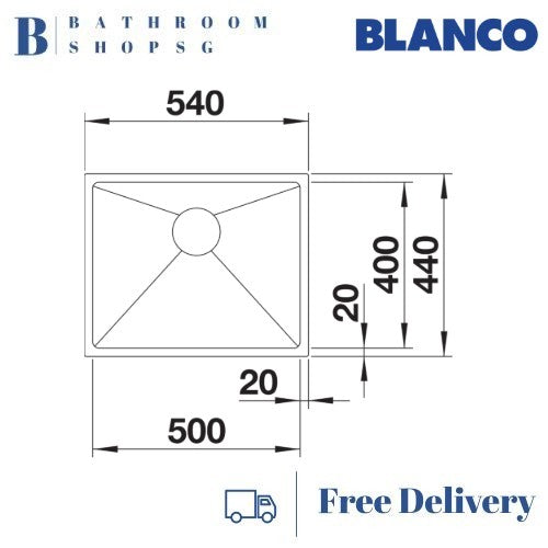 Blanco Quatrus R15 500-IU Stainless Steel Undermount Single Bowl Kitchen Sink