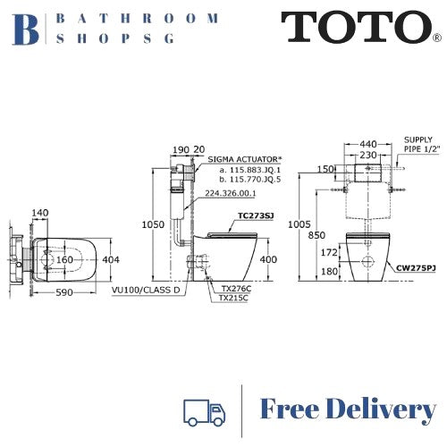 TOTO Alisei Wall Faced Toilet Bowl CW275PJ