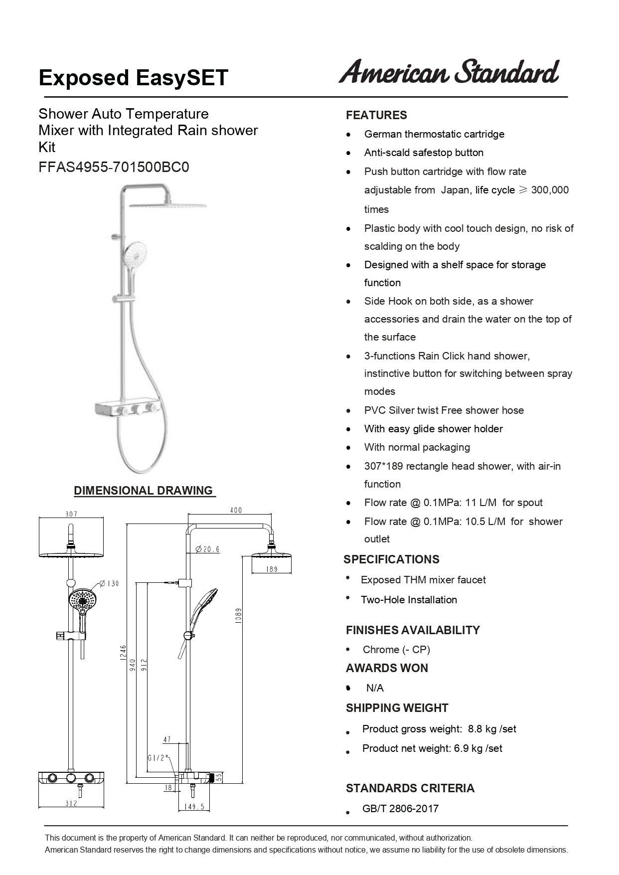 American Standard EasySET Exposed Rainshower System FFAS4955
