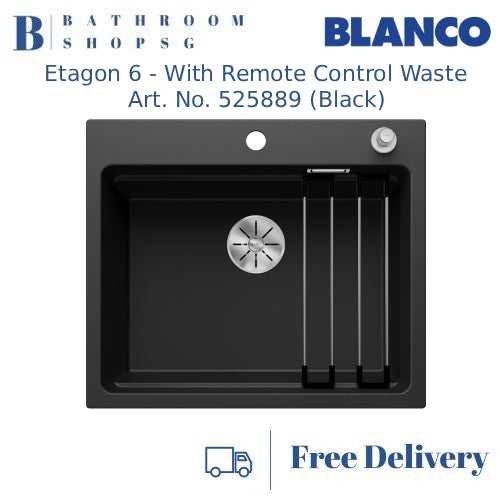 Blanco Etagon 6 Single Bowl Top Mount Kitchen Sink Black with Drain Remote Control 525889