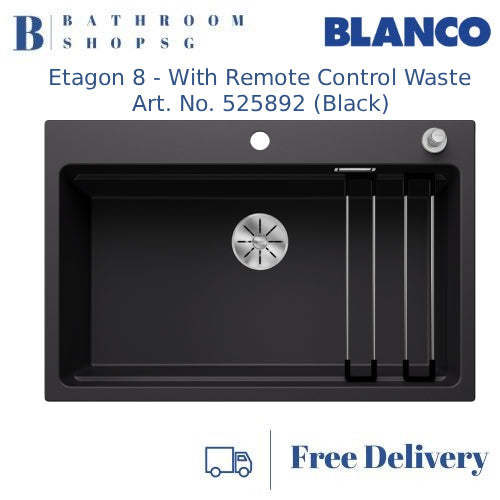 Blanco Etagon 8 Single Big Bowl Top Mount Kitchen Sink Black with Drain Remote Control 525892