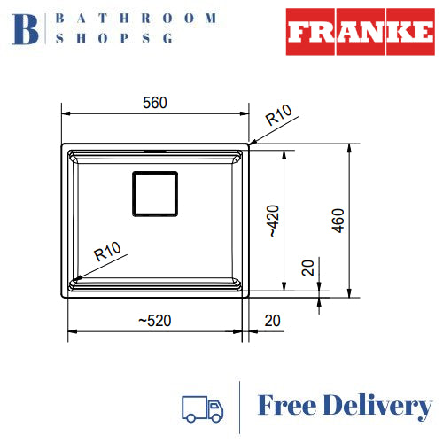 Franke KUBUS-520 Under-mount Single Bowl Granite Kitchen Sink KNG 110-52