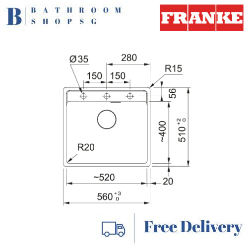 Franke MARIS-520 Undermount Single Bowl Granite Kitchen Sink MRG 610-52TL