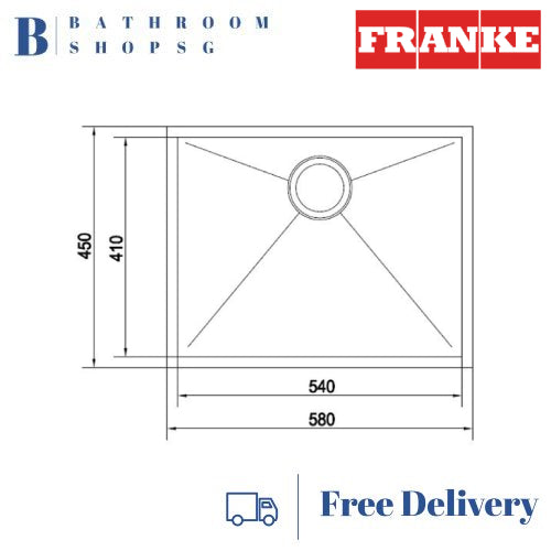 Franke Planar PZX 110-54  Stainless Steel Undermount Single Bowl Sink