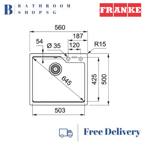 Franke URBAN-560 Single Bowl Granite Kitchen Sink with UBG 610-56-ONX