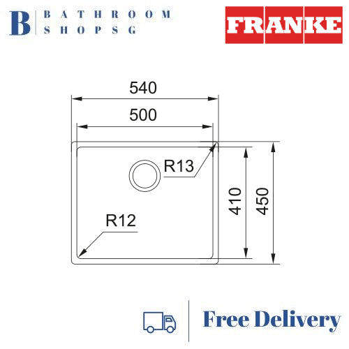 Franke Bolero BOX 210-50 Stainless Steel Under-mount Single Bowl Kitchen Sink