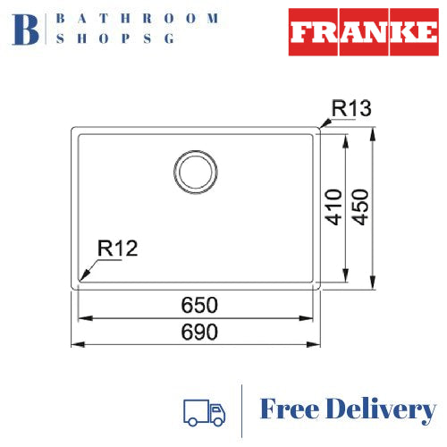 Franke BOX 210-65 Stainless Steel Undermount Single Bowl Kitchen Sink