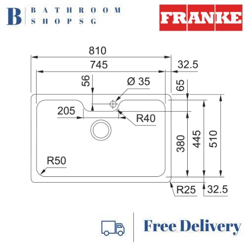Franke Bell Series Single Bowl Undermount Stainless Steel Kitchen Sink BCX 110-75TL