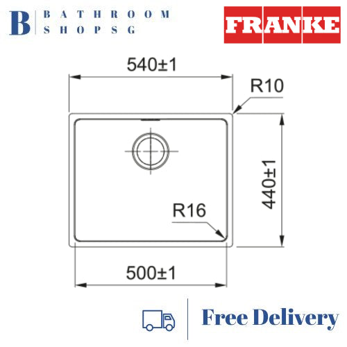 Franke Felix FEX 110-50 Stainless Steel Under-mount Single Bowl Kitchen Sink