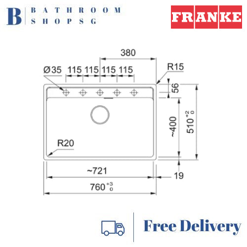 Franke MARIS-720 Single Bowl Granite Kitchen Sink with Tap Ledge MRG 610-72TL