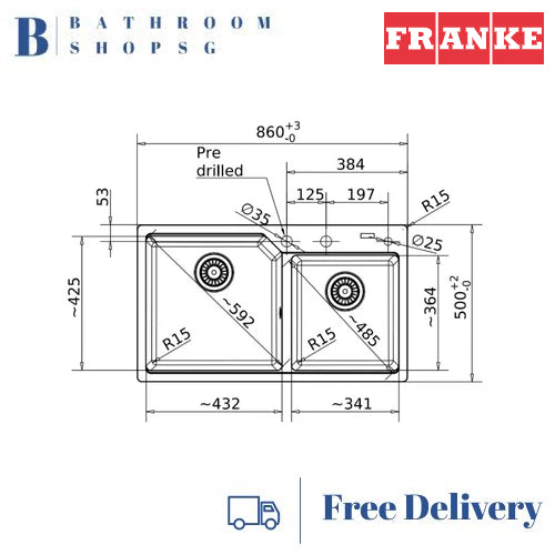 Franke URBAN Double Bowl Granite Kitchen Sink with UBG 620-86-ONX
