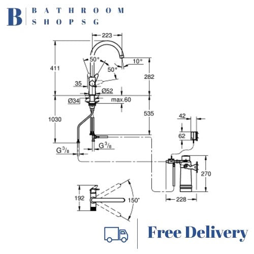 Grohe Blue Pure Baucurve Starter Kit With S-size Filter Kitchen Faucet 30581000