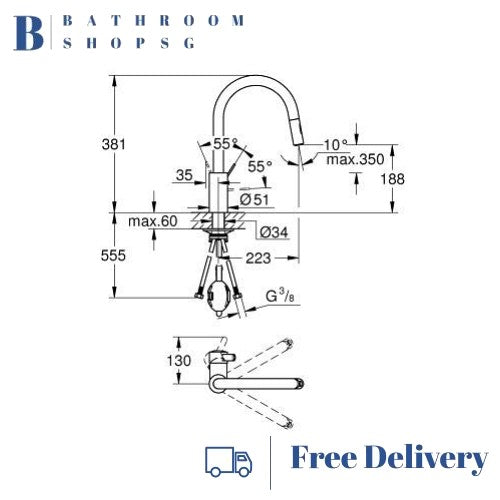 Grohe Eurosmart Cosmopolitan Single-lever C-spout Kitchen Sink Mixer 31481001 Chrome
