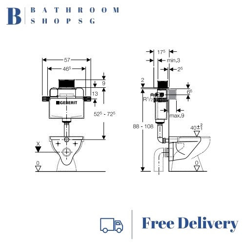 Geberit Kappa Concealed Cistern 224.361.00.1 Front Top Operated
