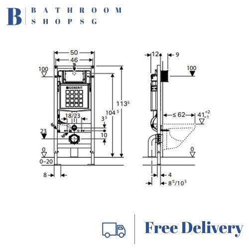 TOTO Wall Hung Toilet Bowl CW162Y with Sigma Duostix Cistern and Geberit Actuator Flush Plate Bundle Set 5