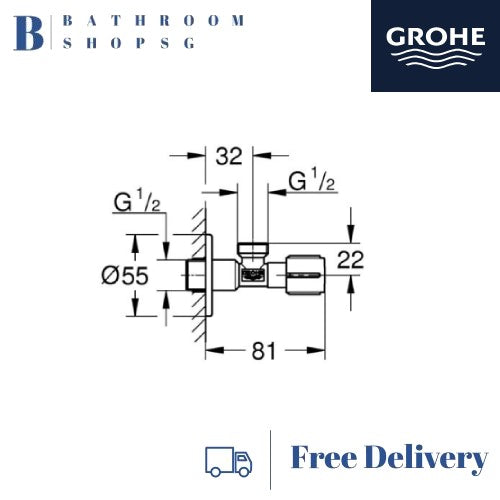 Grohe Angle Valve  22041 Series Bidet Stop Cock 1/2 inch connection