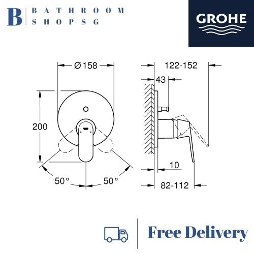 Grohe Eurosmart Cosmopolitan Concealed Bath Mixer 24045AL0 Hard Graphite