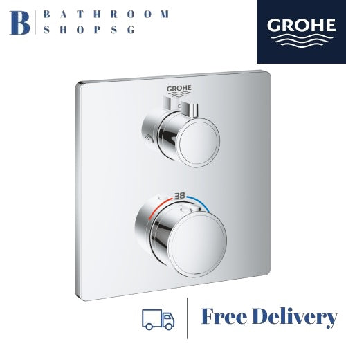 Grohe Two Handle Thermostat Concealed Mixer Bathroom Bundle Set - Square | Grohe 35600000 24079000 265670000