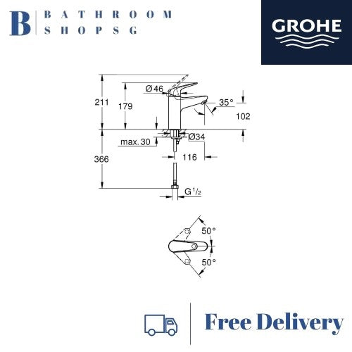 Grohe EuroEco Single-Lever Basin Mixer M-Size 24287001 Chrome