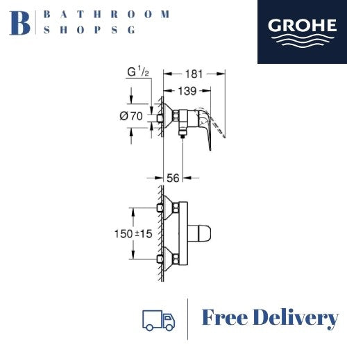 Grohe EuroEco Wall Mount Exposed Single-Lever Shower Mixer 24292001