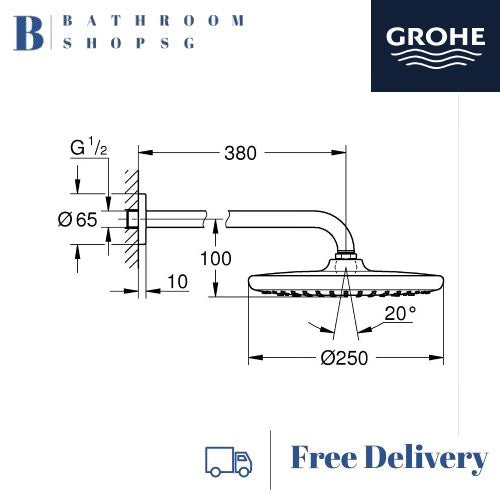 Grohe Tempesta 250 Overhead Shower with Arm Set 26668GL0 Cool Sunrise