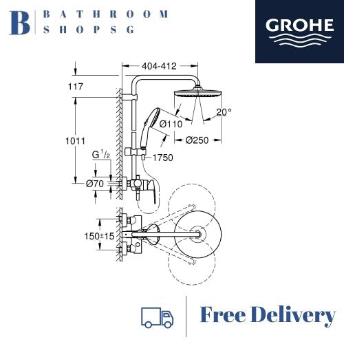 Grohe Tempesta System 250 Shower system with single lever mixer for wall mounting 26673001