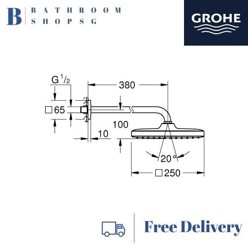 Grohe Tempesta 250 Overhead Shower with Arm Set Cube 26687AL0 Hard Graphite
