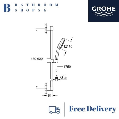 Grohe Tempesta Cube 110 Shower Rail Set 600mm 3 Sprays 27579003