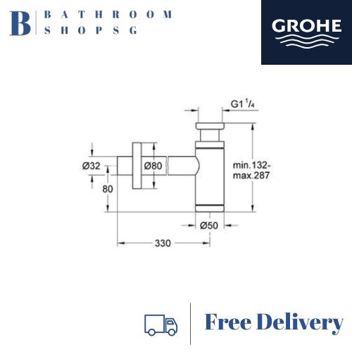 Grohe Waste Trap for Basin 28912000 | Chrome Bottle trap 1 1/4"