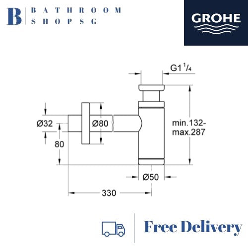 Grohe Waste Trap for Basin 28912A00 Hard Graphite Bottle trap 1 1/4"