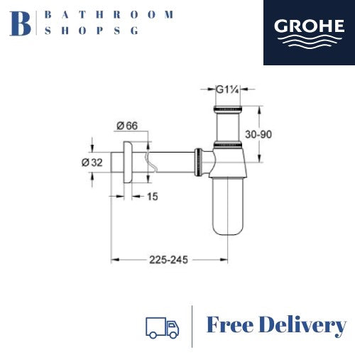 Grohe Waste Trap for Basin 28920000 | Chrome Bottle trap 1 1/4"