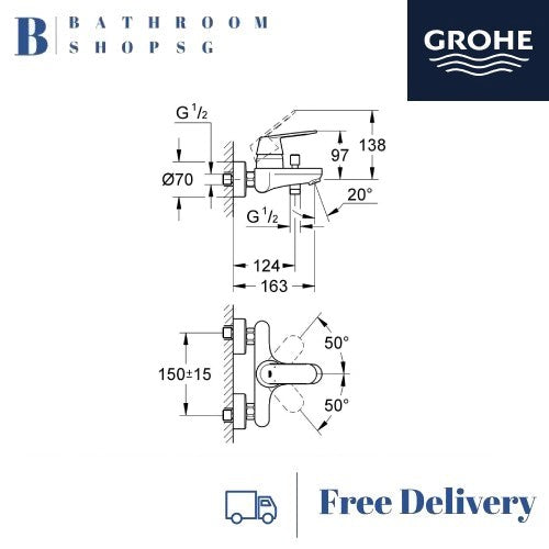 Grohe Eurosmart Cosmopolitan Single-Lever Bath-Shower Mixer 32831GL0 Cool Sunrise