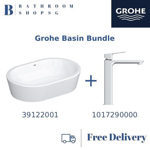 Grohe Eurocosmo Vessel Basin 60 Alpine White 39122001 Bundle with Grohe Cubeo XL basin mixer 1017290000