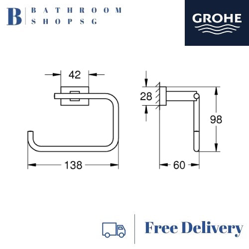 Grohe 40507AL1 Essentials Cube Toilet Paper Roll Holder Brushed Hard Graphite