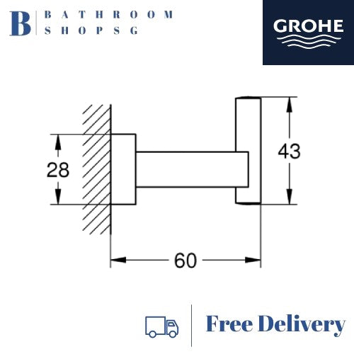 Grohe 40511AL1 Essentials Cube Robe Hook Brushed Hard Graphite | Bathroom Accessories